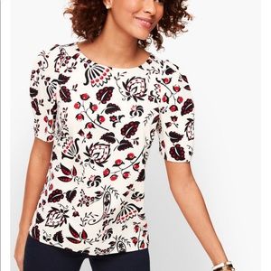 Talbots Floral Top 2X NWOT Short Sleeve White Plus
